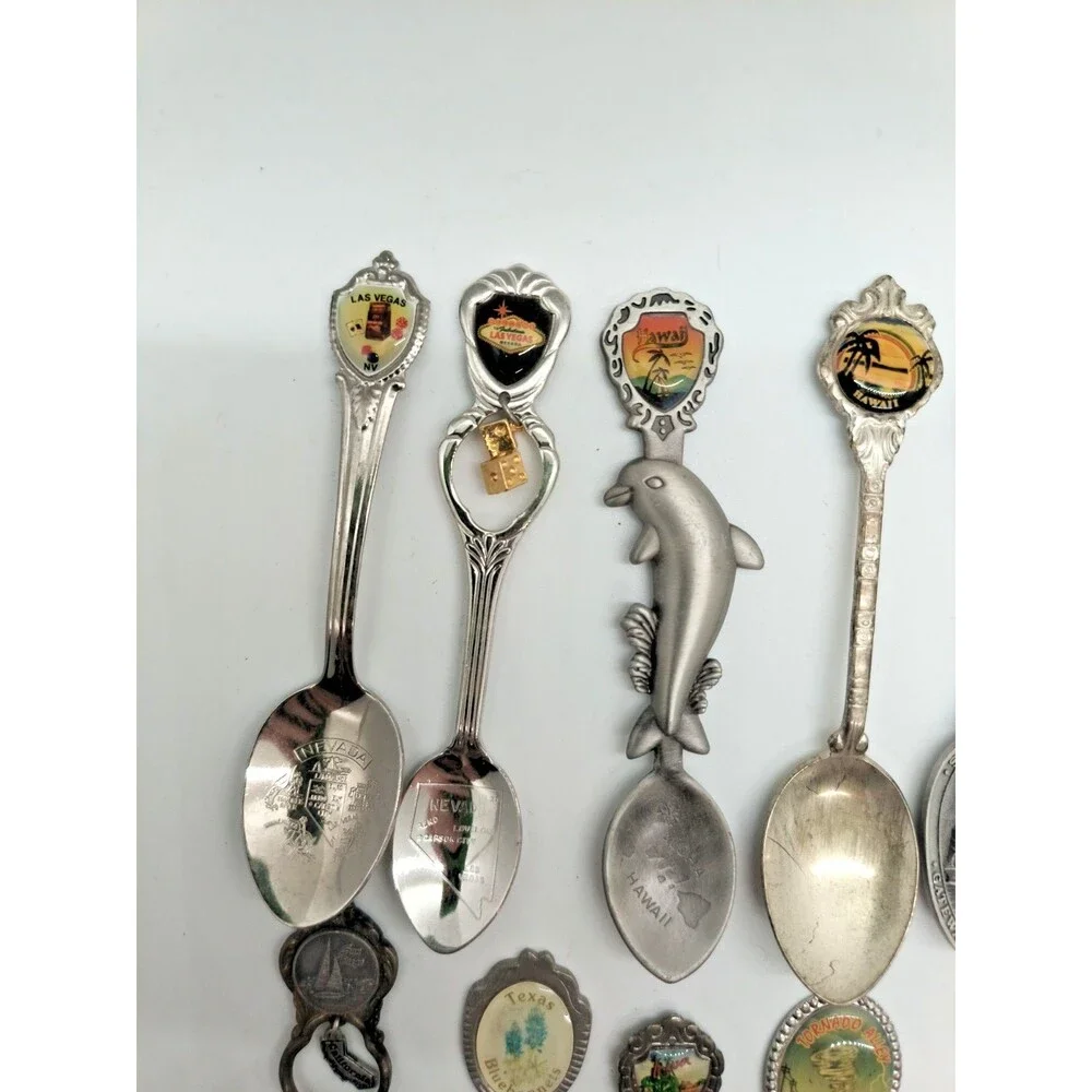 Vintage USA State Souvenir Spoon Lot of 10 – Vegas Texas Arizona Hawaii Iowa